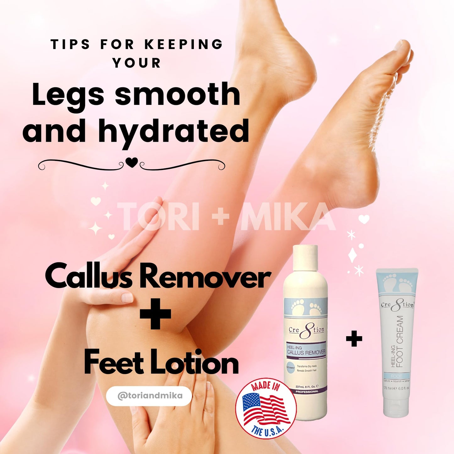 Tori Mika Cre8tion Professional Callus Remover for Feet and Feet Lotion Bundle, Powerful Formulation - Extra Strength Gel, Home Pedicure Foot Spa Results - Cracked & Dead Dry Skin Supplies Soft Feet