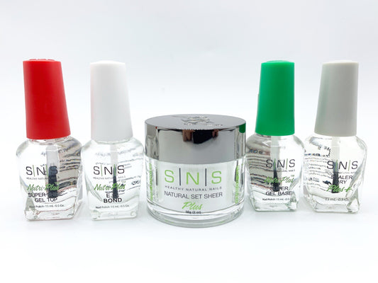 SNS Gel Base Gel Top Base Sealer Dry Set of 4 w Natural Set Sheer Dipping Powder