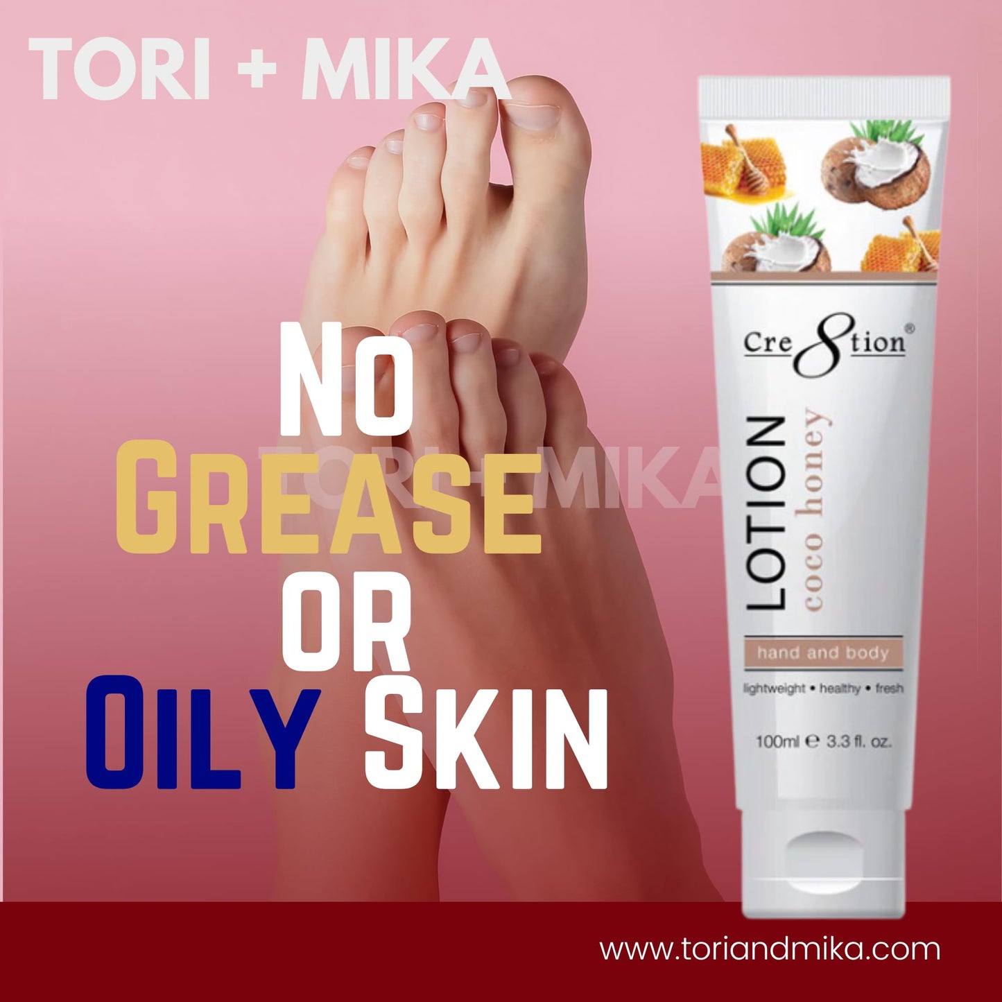 Tori + Mika Creation Spa Hand, Feet & Body Lotion - Non-Sticky lotion - Nourishing Skin Lotion Moisturizer Sensitive Skin From Dryness, Cracked and Flaking - Perfect for Travel Daily Compact Size