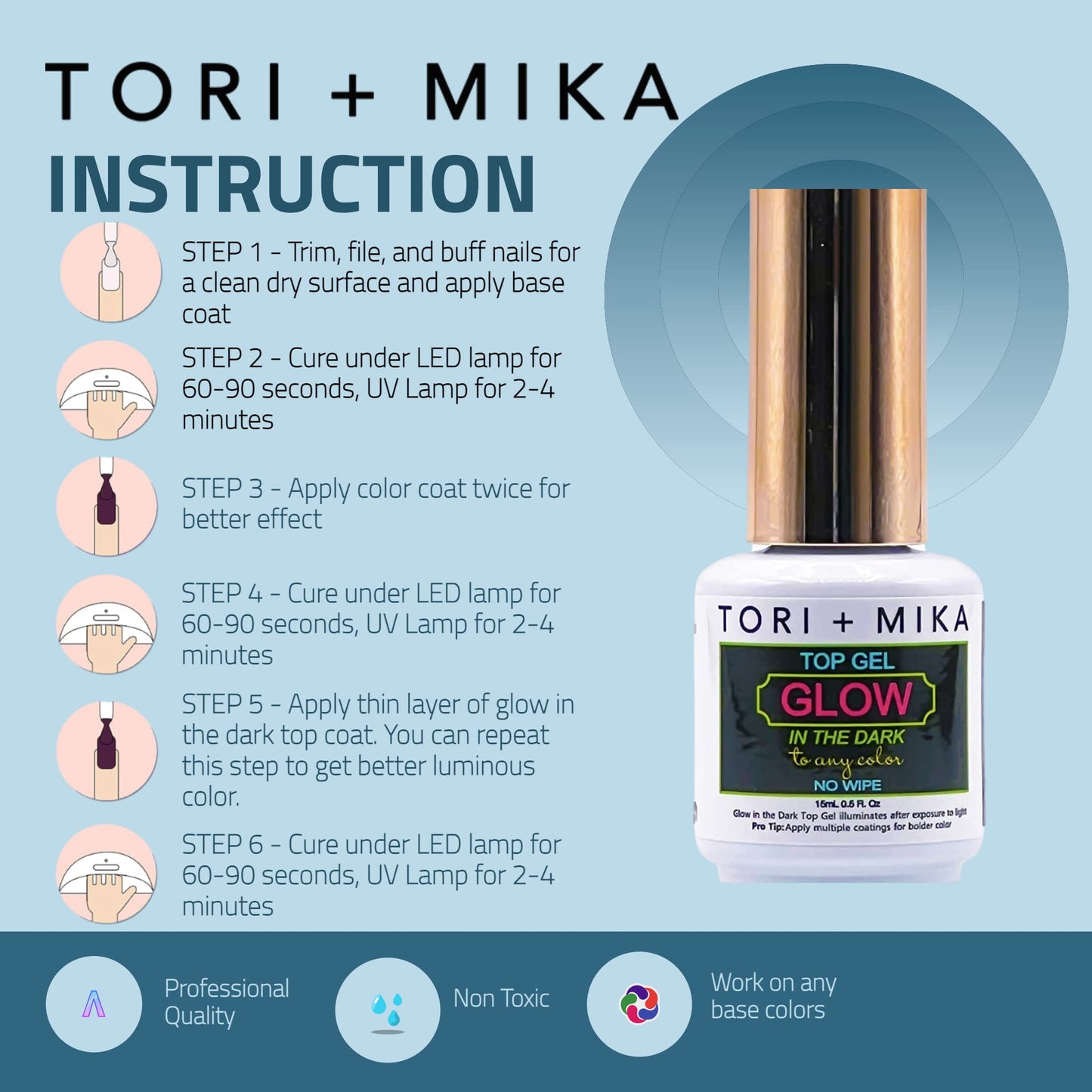 Tori + Mika Gel Polish Soak Off No Wipe 0.5oz Nail Polish LED/UV Lamp Cure Great work on Natural and Fake Acrylic Nails Fun Home Salon Professional Nail Art DIY Haloween