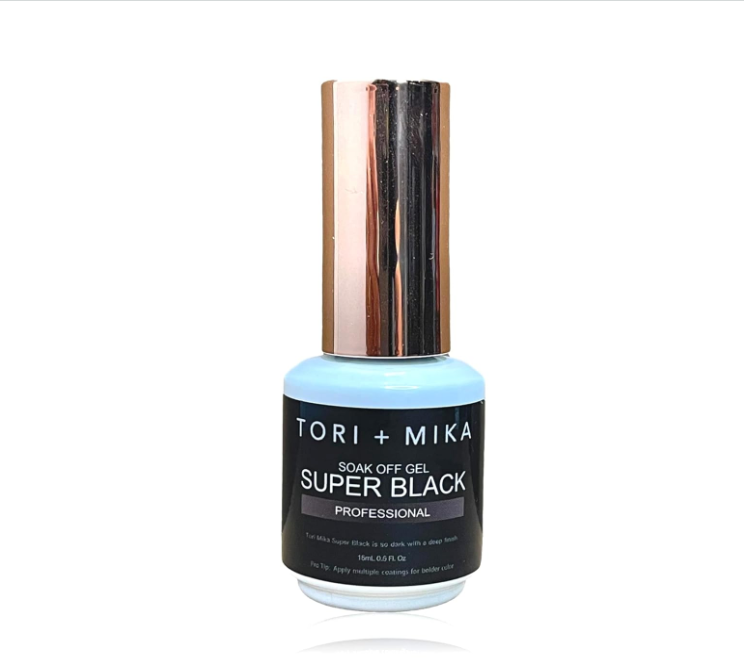 Tori Mika Super Black Nails Coat Licorice Gothic Black Out Oynx 0.5oz Nail Polish LED/UV Lamp Cure Natural and Fake Acrylic Nails Fun Home Salon Professional Nail Art DIY Halloween