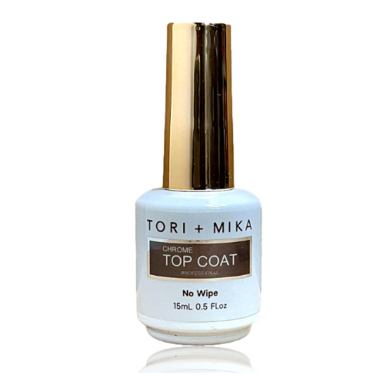 Tori + Mika Chrome Top Coat Gel Nail Polish Soak Off No Wipe 0.5oz Nail Polish LED/UV Lamp Cure Great work on Natural and Fake Acrylic Nails Fun Home Salon Professional Nail Art DIY Haloween