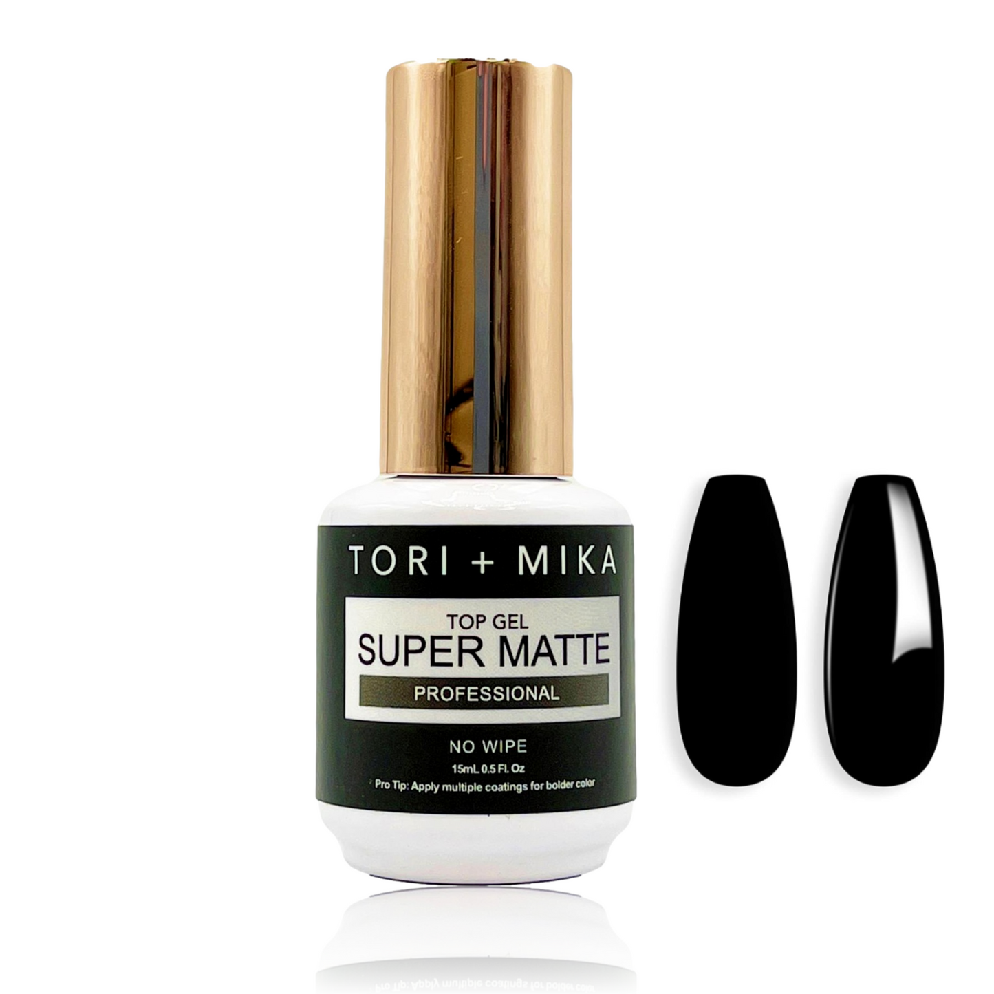 Tori Mika Super Matte Top Coat Gel Polish Soak Off No Wipe 0.5oz Nail Polish LED/UV Lamp Cure Great work on Natural and Fake Acrylic Nails Fun Home Salon Professional Nail Art DIY