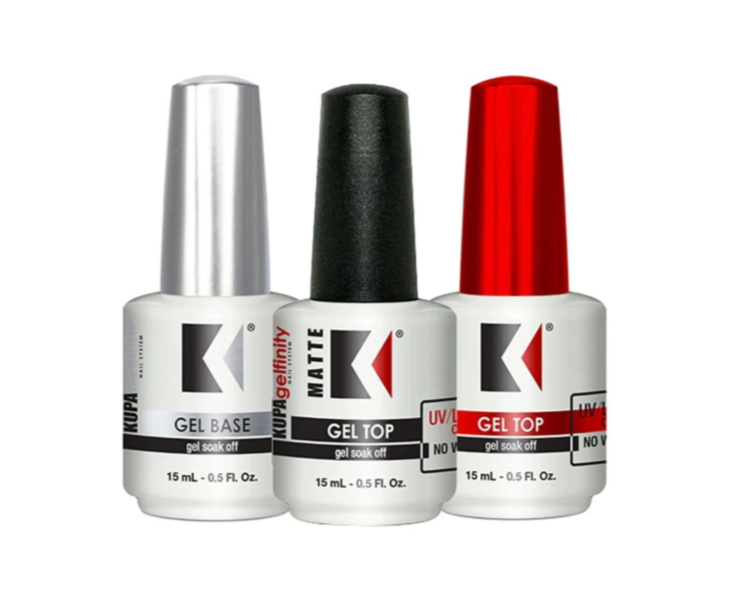 Kupa Gelfinity Gel TOP COAT & BASE COAT & MATTE TRIO Set UV/LED Cure Soak Off .5oz NEW!